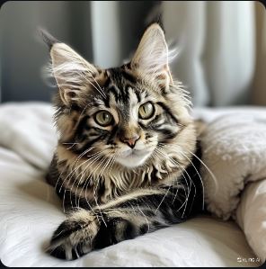 a gorgeous maine coon cat that seems to be looking at the camera